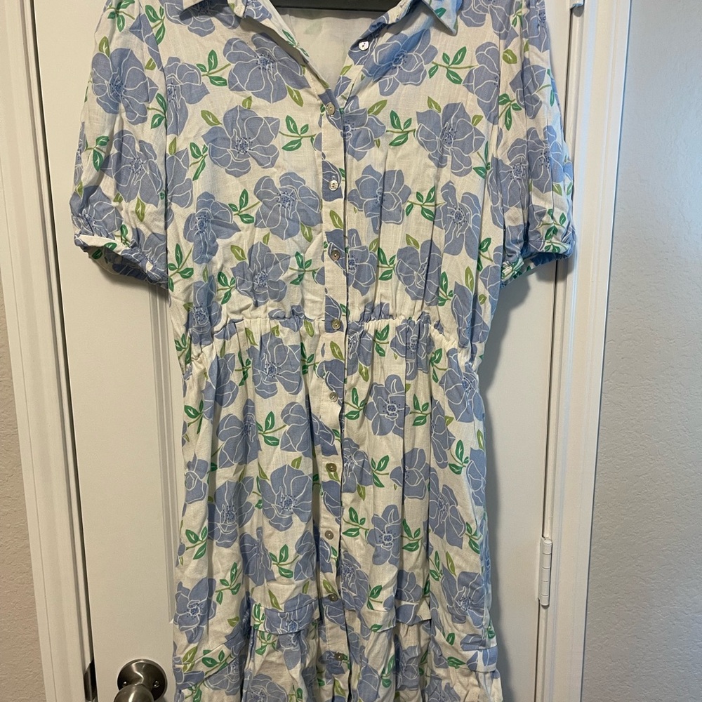 Floral Blue and Green Women's Dress